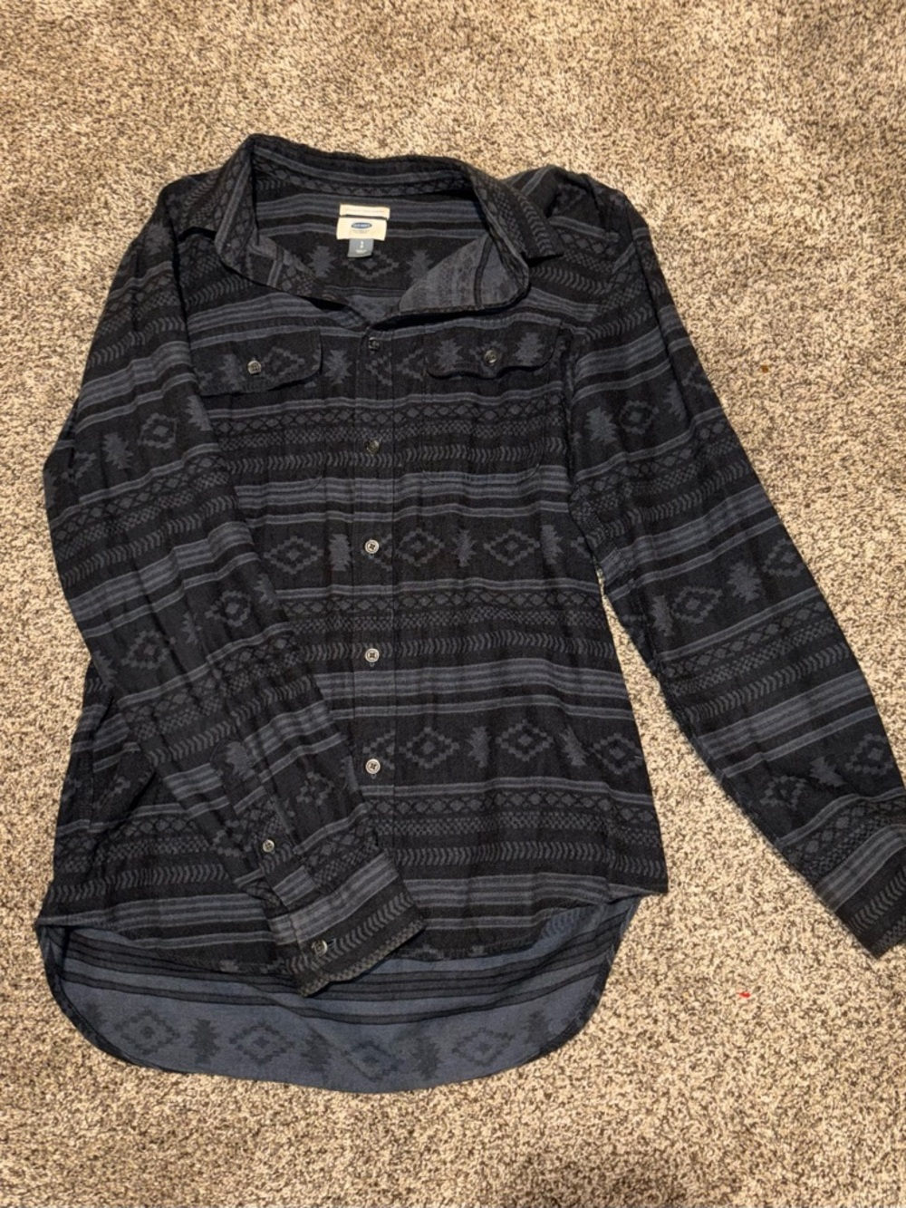 Old Navy Black and Dark Gray Patterned Casual Button-Down Shirt